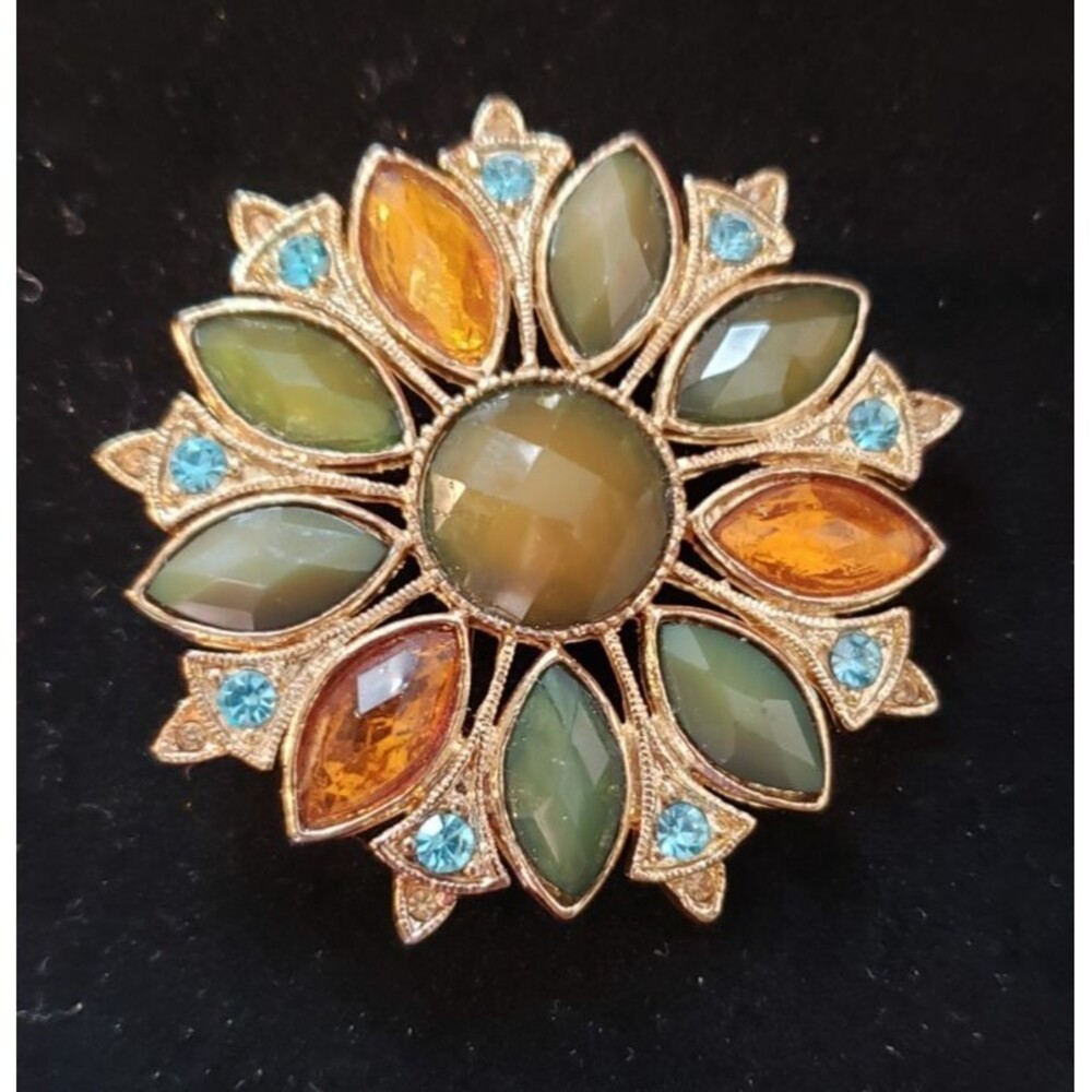 Colorful, Classy - Vintage Large Brooch/Pin - Shades of Green, Orange, and Blue